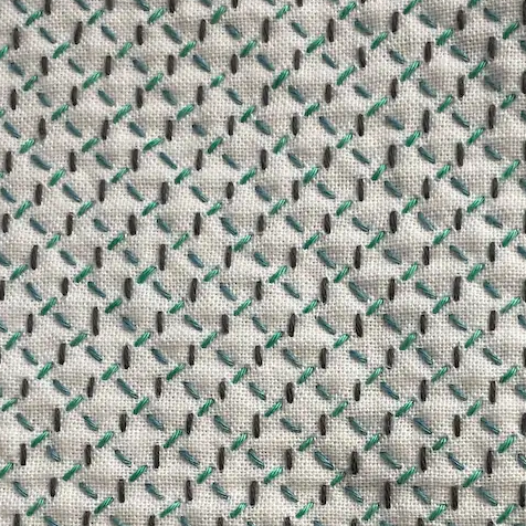 Sashiko pattern hitomekagome in green and gray.