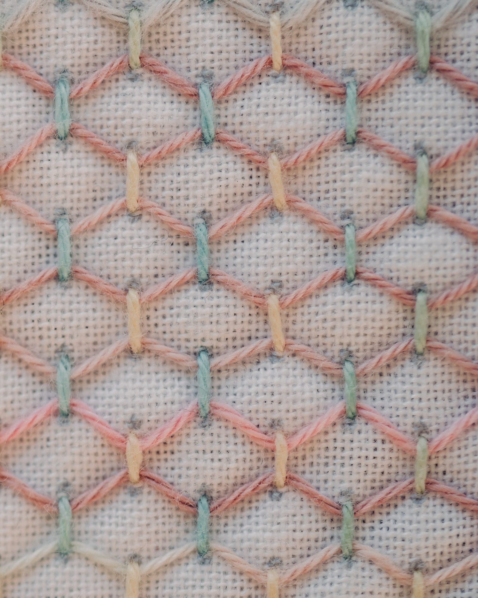 Close-up of a simple kugurisashi sashiko pattern to show stitch length