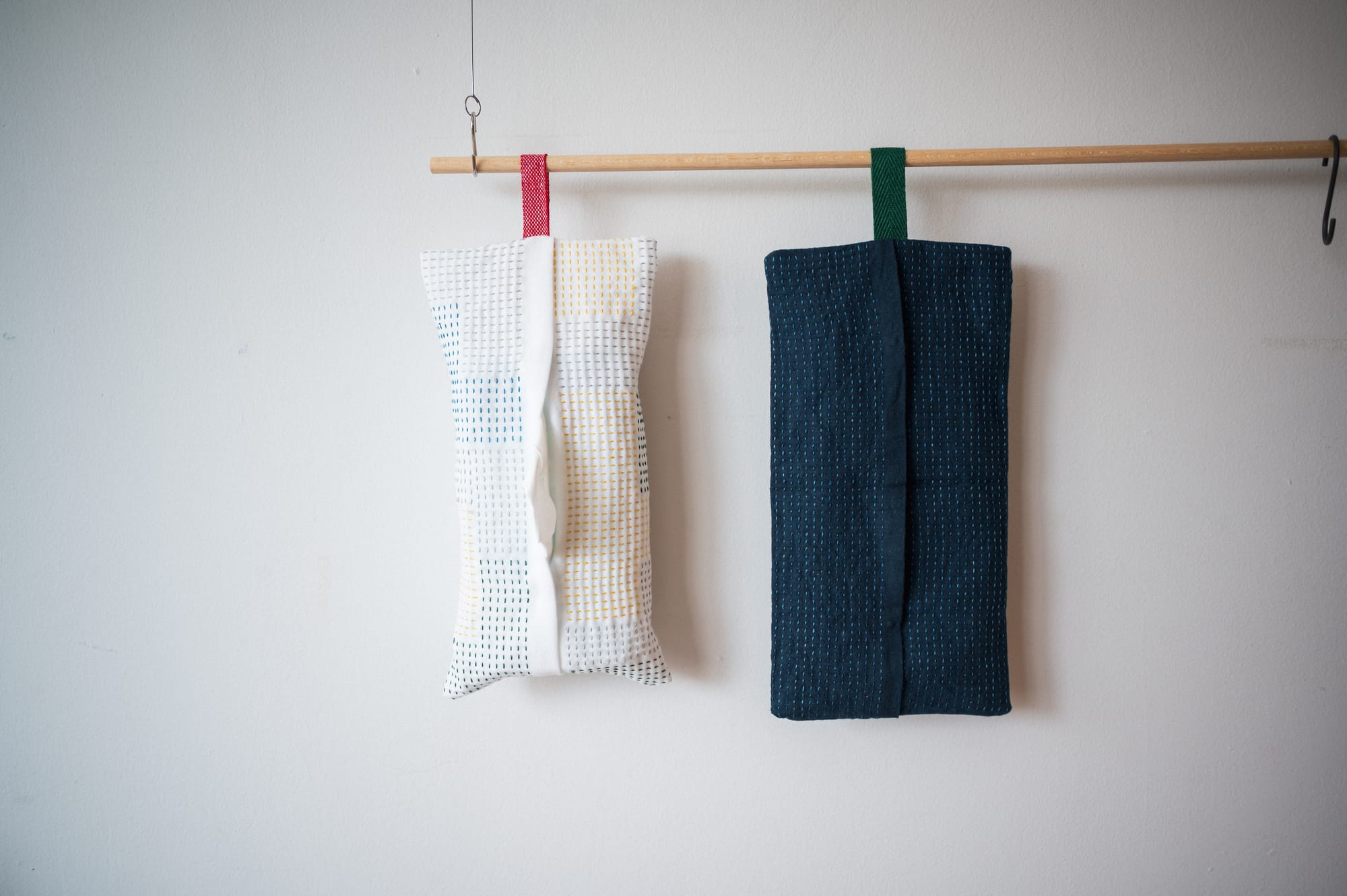 Sashiko kitchen cloths turned into paper tissue covers.