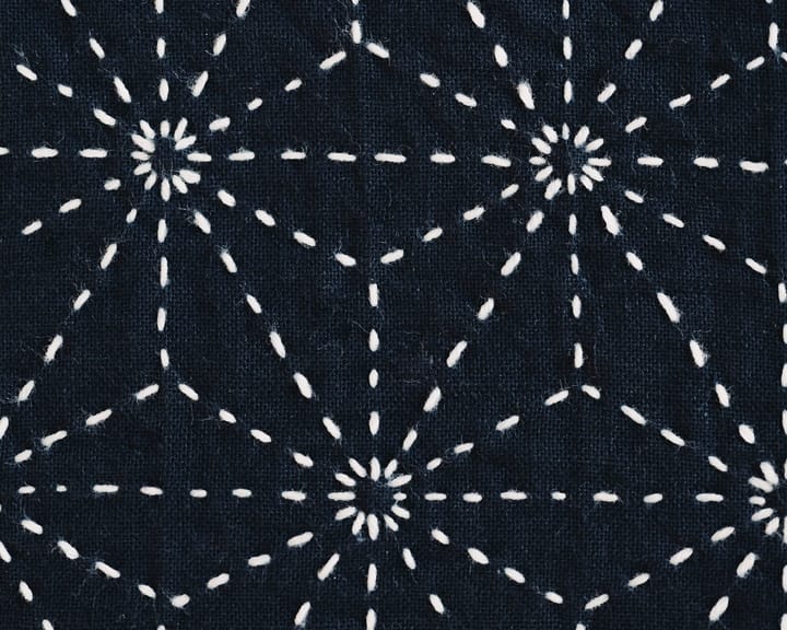 Traditional sashiko pattern asanoha in white thread on indigo cloth